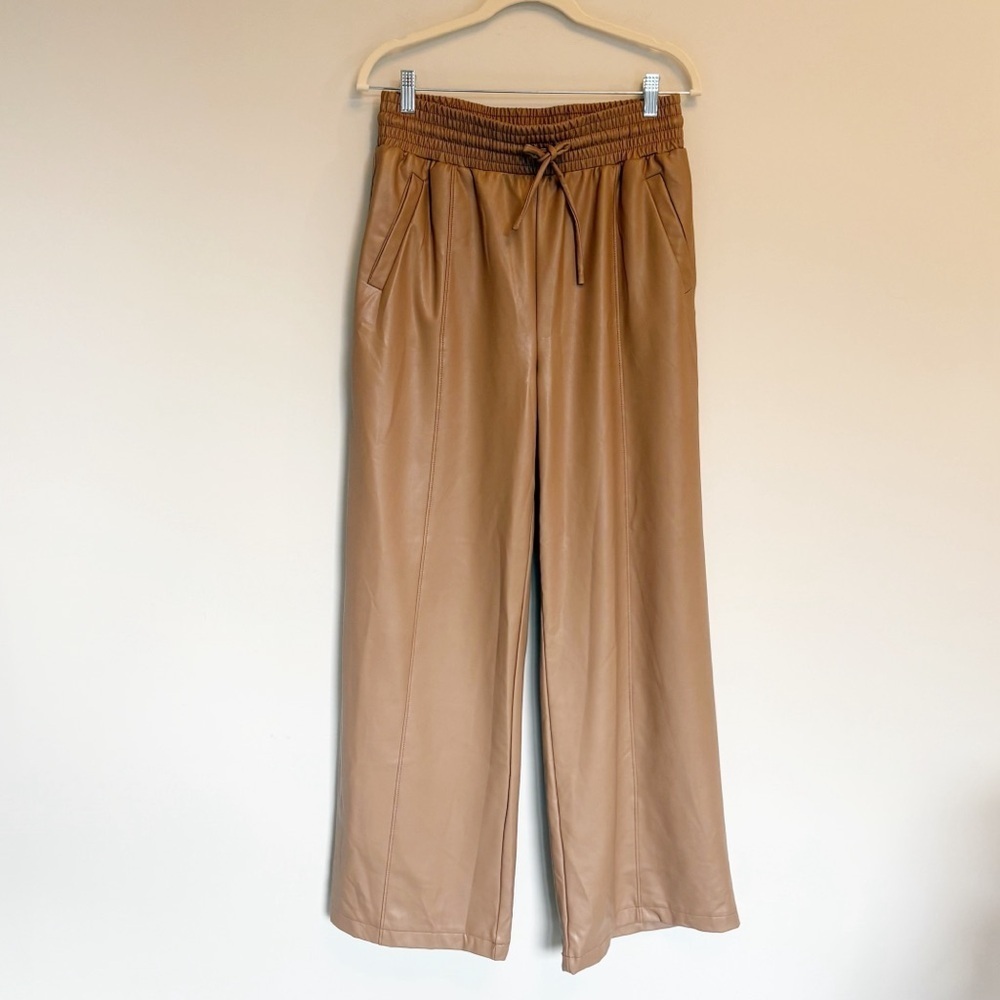 Open Edit Faux Leather Wide-Leg Pants — Camel Tan, Vegan Leather, Pull-On - Med - Picture 2 of 10